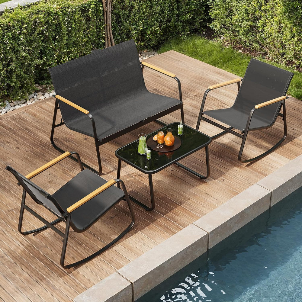 Ahomly 4-Piece Patio Furniture Set, Textilene Conversation Set, Black