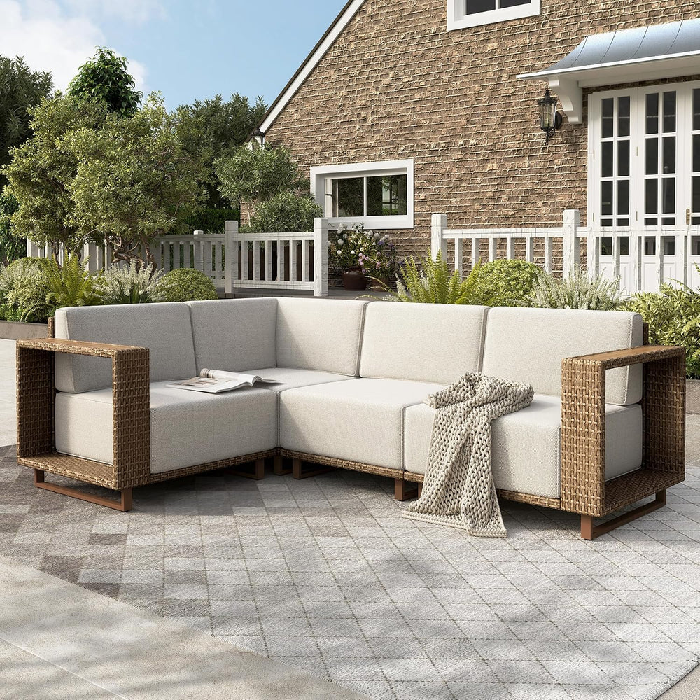 4-Piece Patio Sectional Furniture Set with 10" Thick Cushions