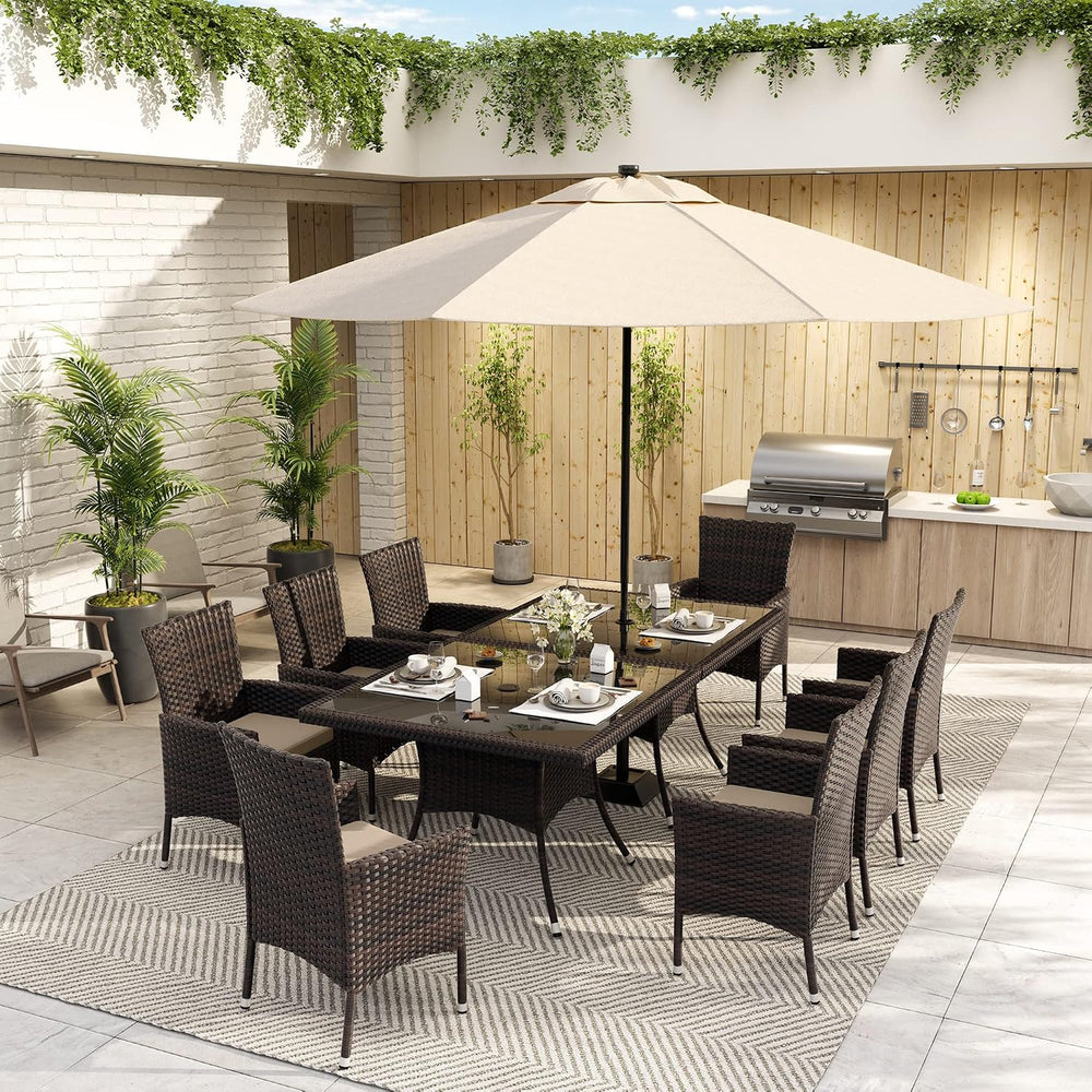 ALAULM 10 Piece Outdoor Patio Dining Set for 8 All-Weather Wicker Patio Furni...