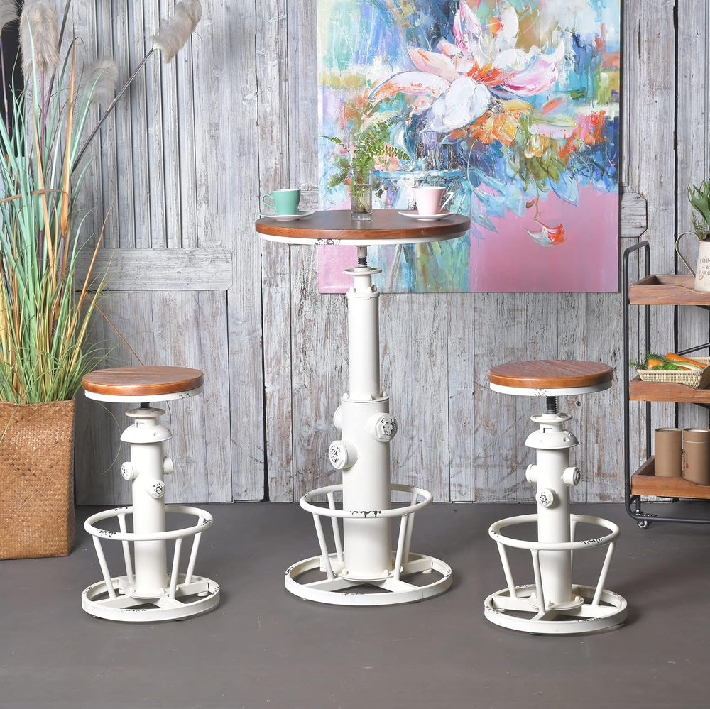 Topower 3 Piece Pub bar Set Retro Industrial Round bar Table and Stools for 2...