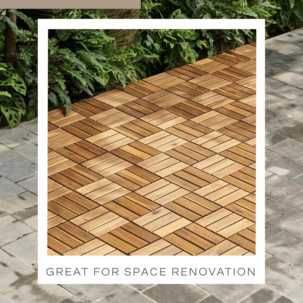 THYOI Premium Deck Tiles, 10 Pcs Patio Flooring - Golden Teak - Crossed