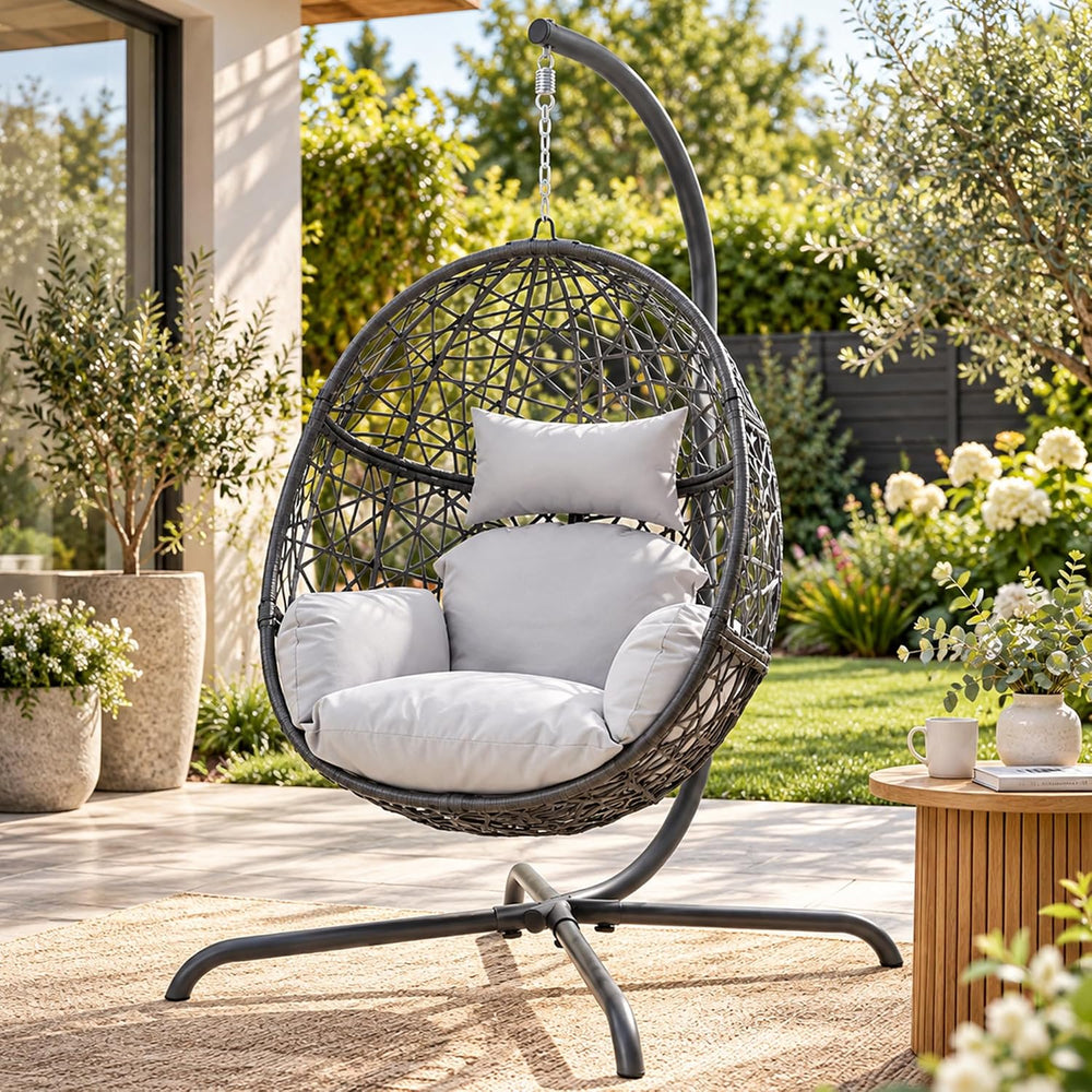 NICESOUL Swing Egg Chair with Stand, Bird Cage Patio Hanging Chair with Cushi...