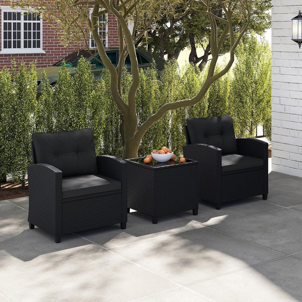 ORALNER 3 Pieces Patio Furniture Set, Black Wicker Bistro Set (Black)