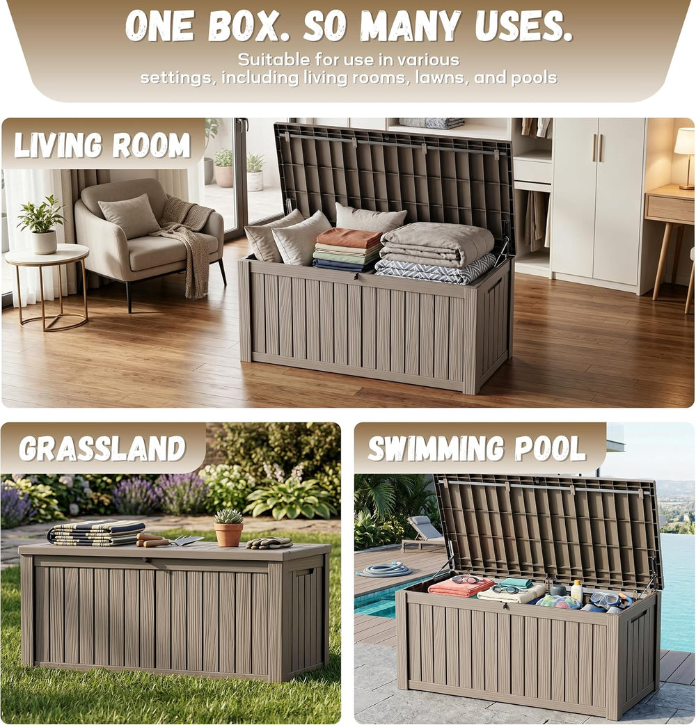 EasyUp 210 Gallon Deck Box Waterproof Lockable Outside Storage Box, Grey