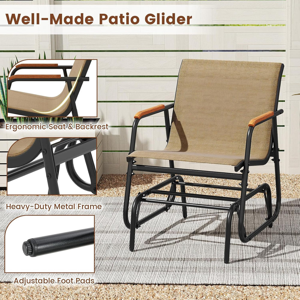Tangkula Patio Glider Chair, Swing Gliding Armchair w/Curved Teak Armrests &a...