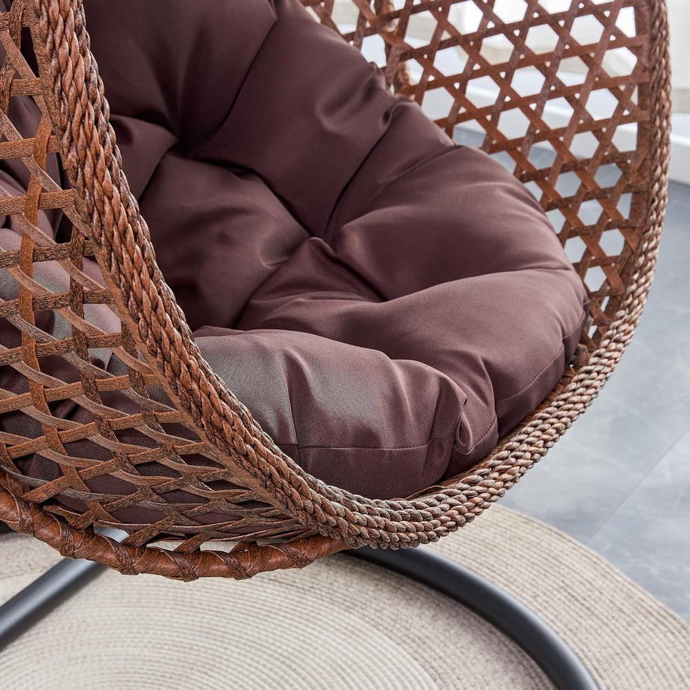 Brown Egg Swing Chair with Stand,Hanging Egg Chair Indoor Outdoor with Cushio...