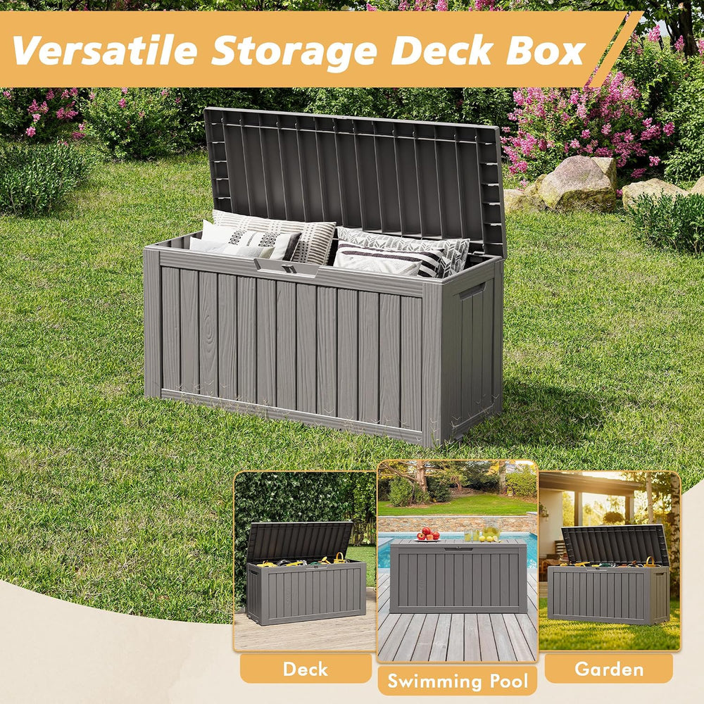 Fancyango 85 Gallon Large Outdoor Storage Deck Box Waterproof, Grey