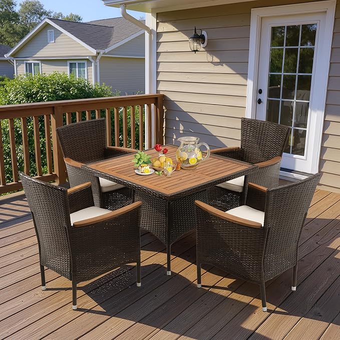 Wisteria Lane Patio Outdoor Table and Chairs Set, Rattan Outdoor Patio Furnit...