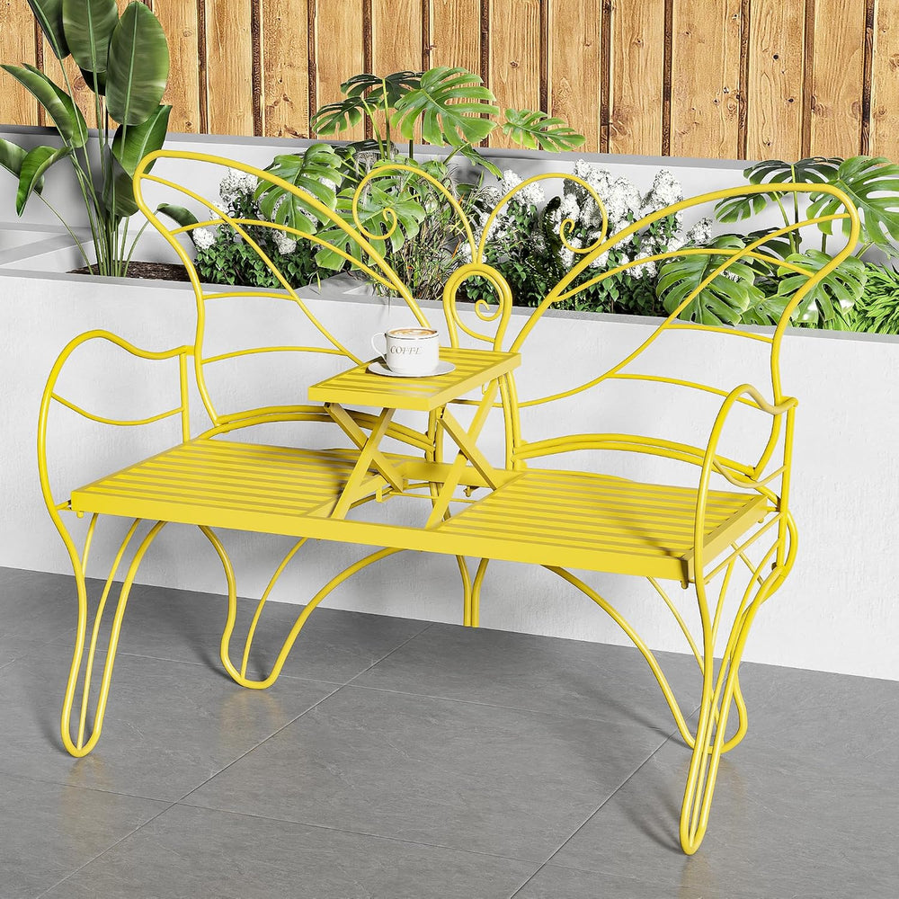 Outdoor Bench with Built-in Table, Yellow, 49.2inch