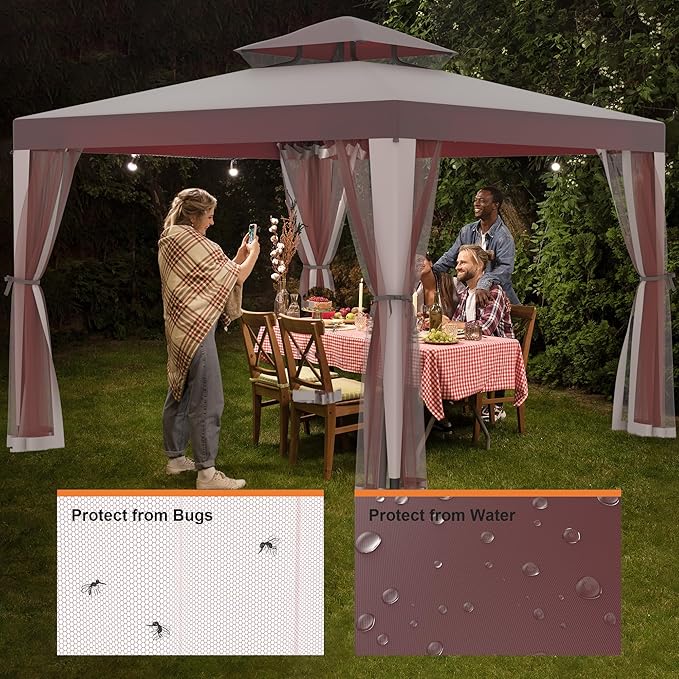 Patio Gazebo Tent Outdoor Canopy Shelter 10'x10' with Removable Netti...