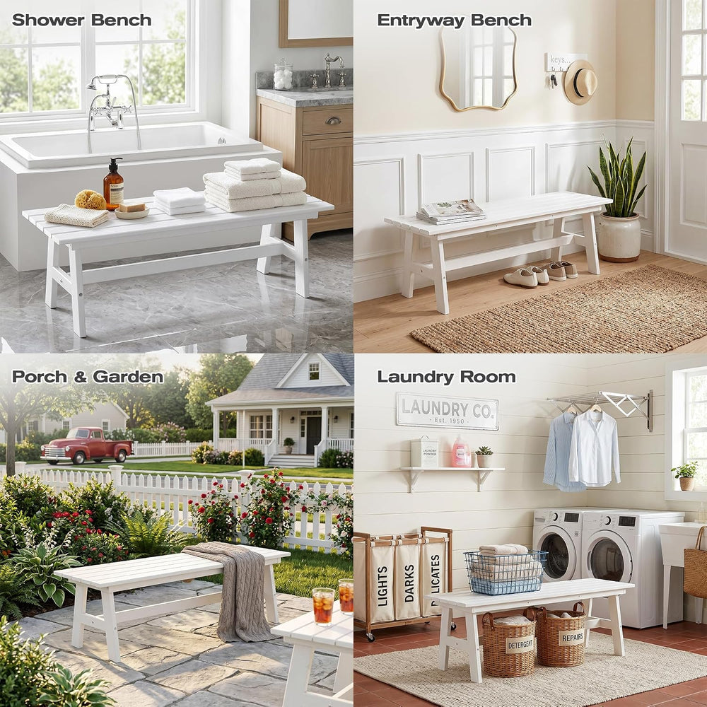 nalone Outdoor Bench, All-Weather HDPE Backless Bench for Porch (White)