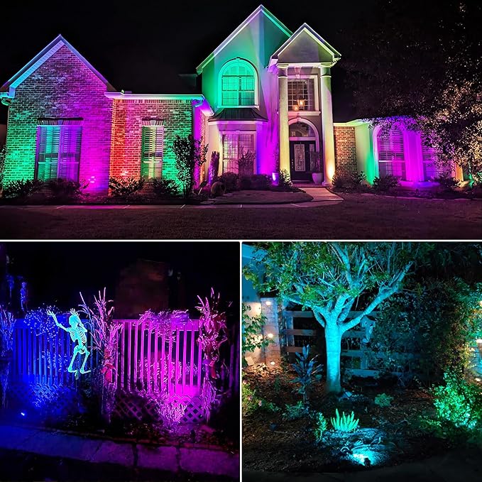 SUNVIE 12 Pack RGBW Color Changing Landscape Lights with 300W Low Voltage Lan...