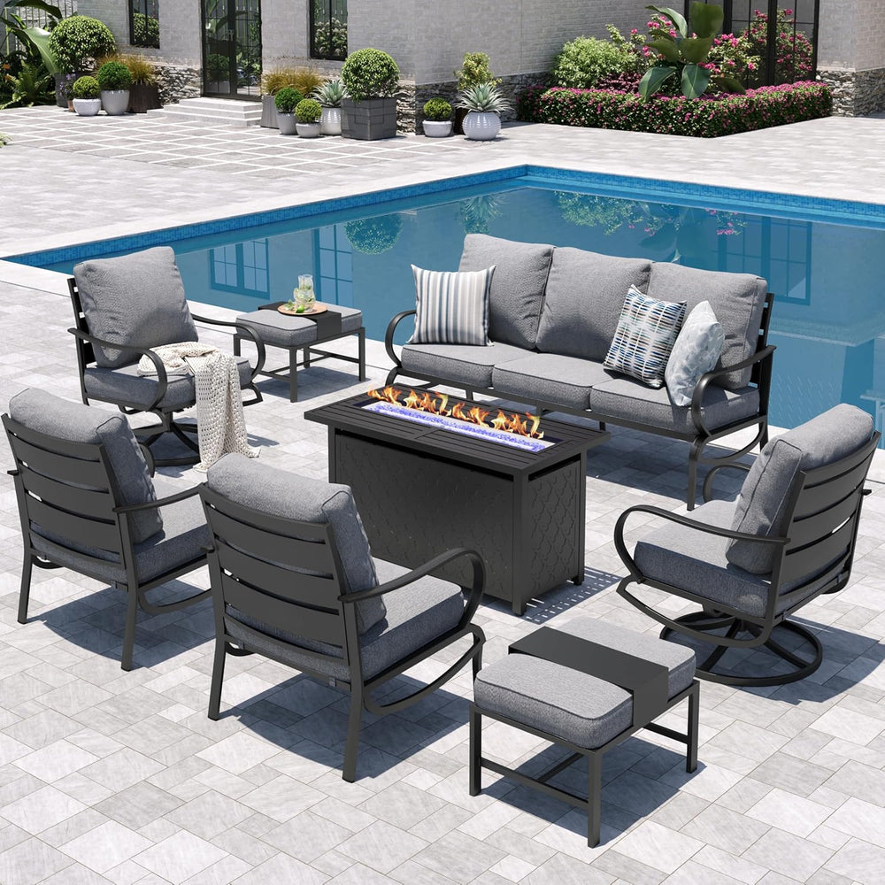 Sophia & William 8 Piece Metal Patio Furniture Set with Fire Pit Table,Gray