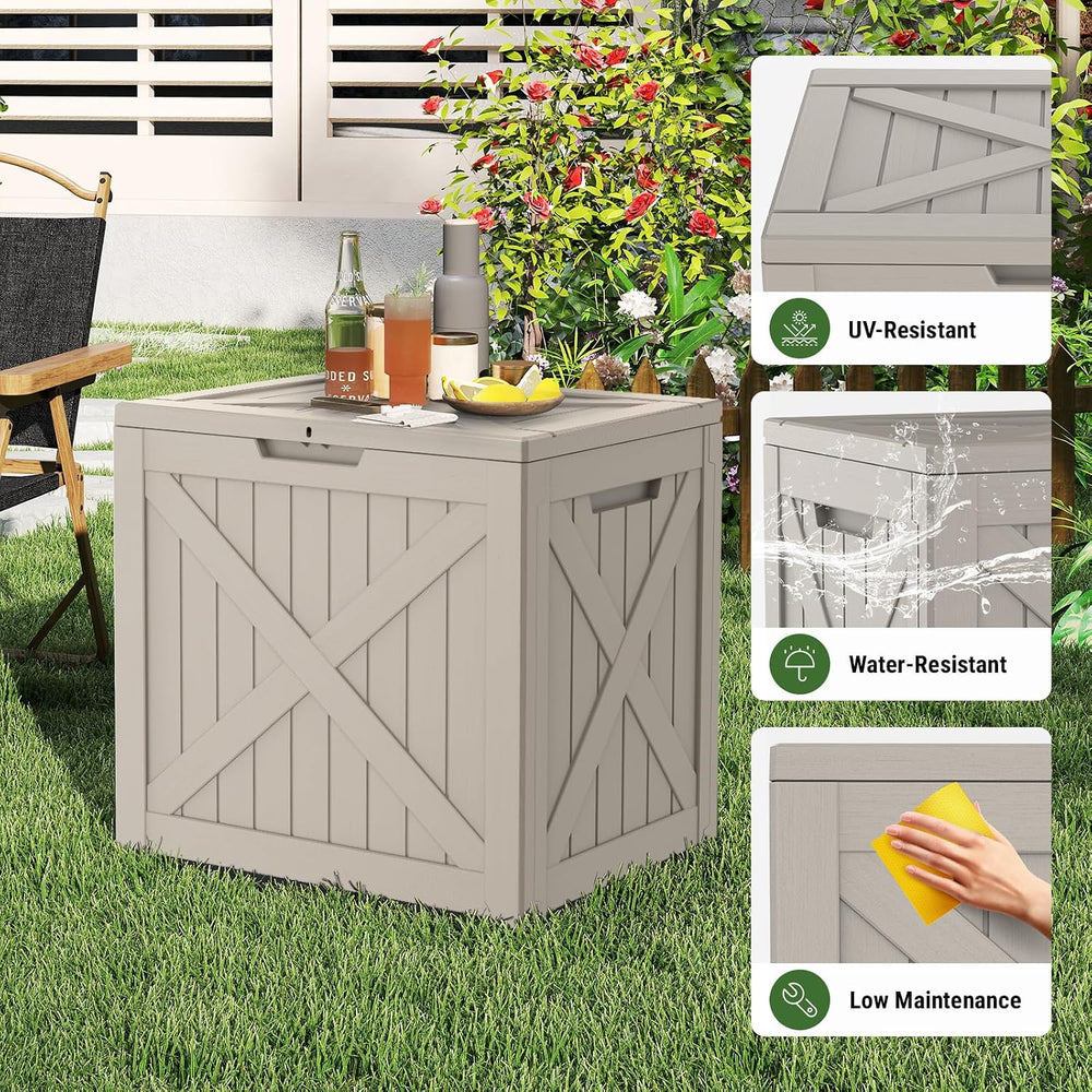 Mars Villa 31 Gallon Deck Box, Waterproof Outdoor Storage Box, Grey