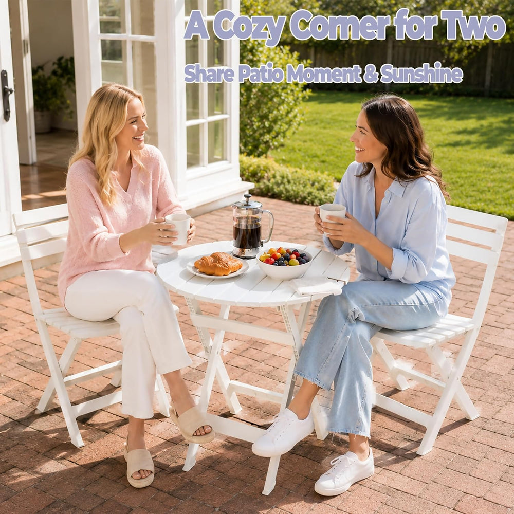 3-Piece Outdoor Bistro Set with Folding Table and Chairs, White