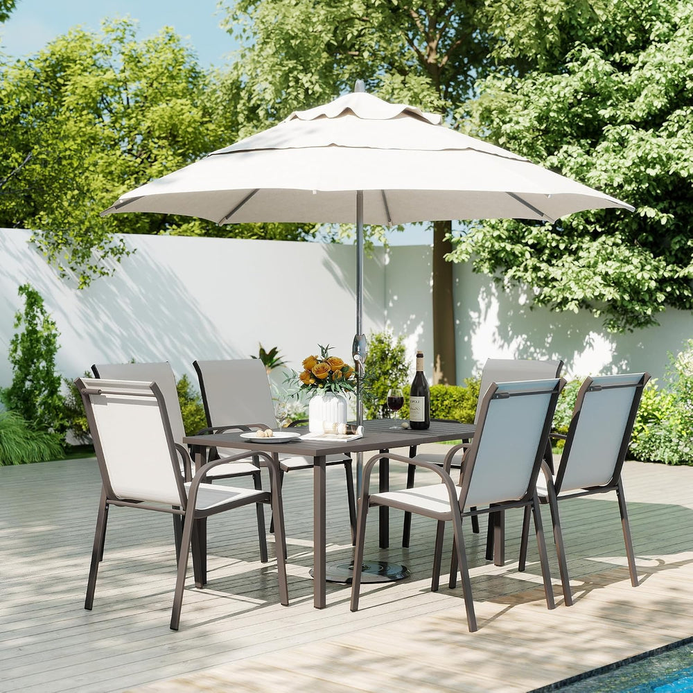 HAPPATIO Outdoor Patio Dining Set, 6 Quick Dry Textilene Dining Chairs and Di...