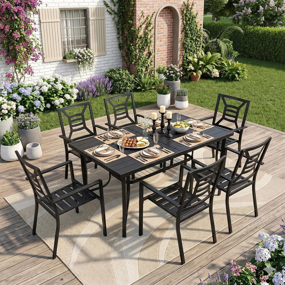 7 Pieces Patio Dining Set for 6, Large 60" Outdoor Metal Table