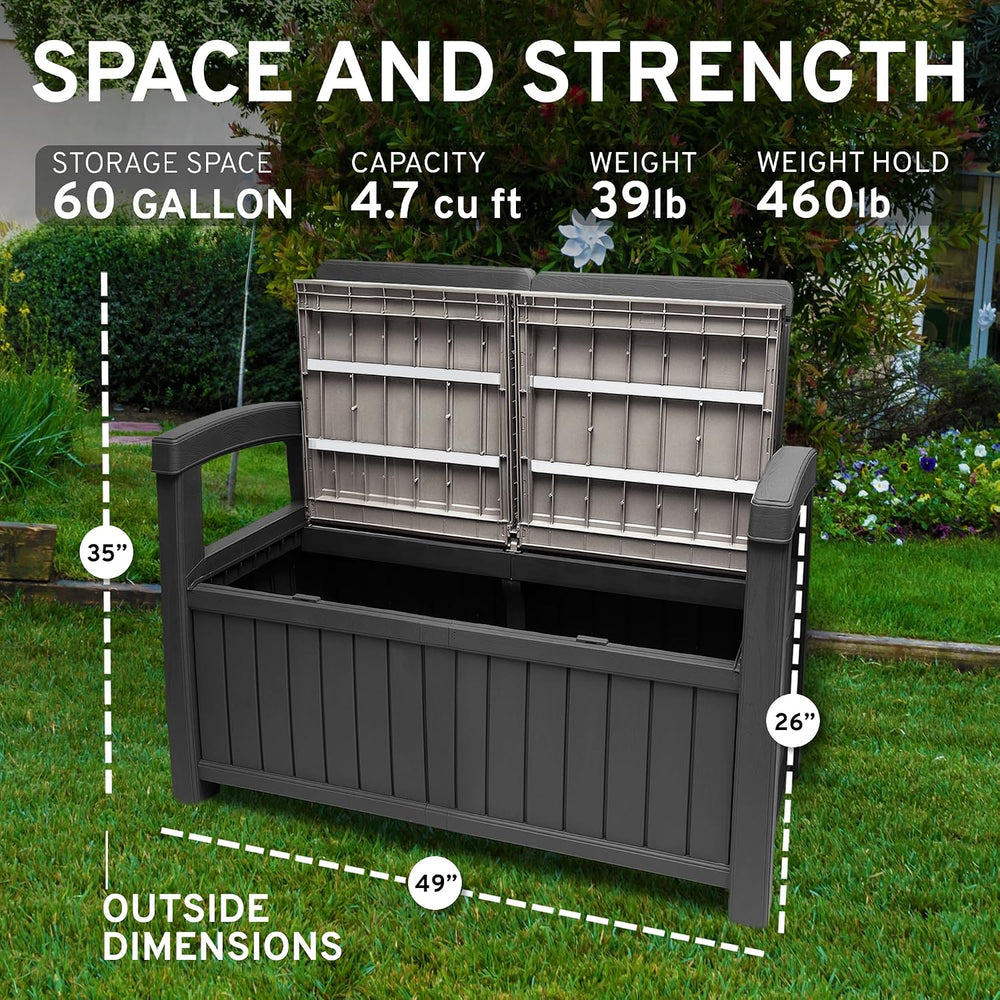 EconoHome 2 Seat Outdoor Storage Bench with Rain Cover - 60 Gallon Capacity -...