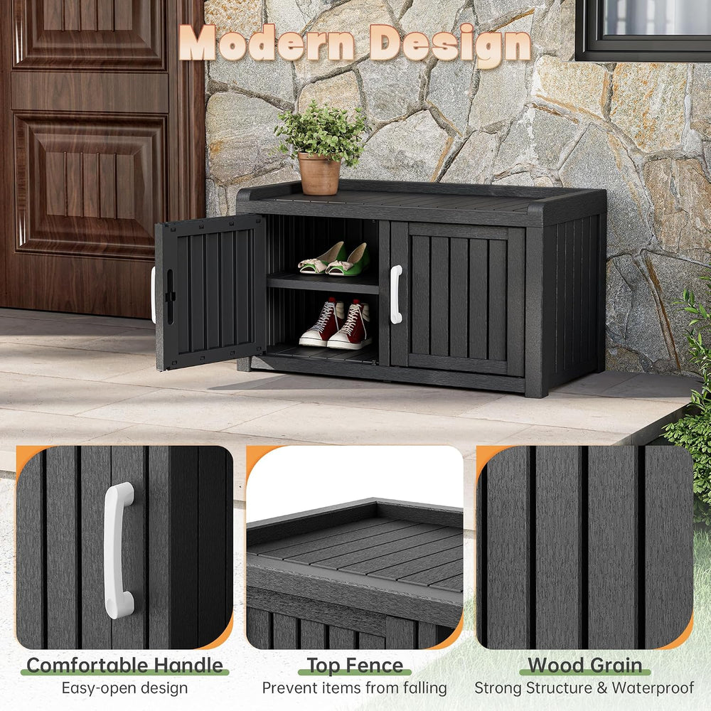 Bifanuo Shoe Storage Cabinet, 2-Door Outdoor Storage Bench with Adjustable Sh...