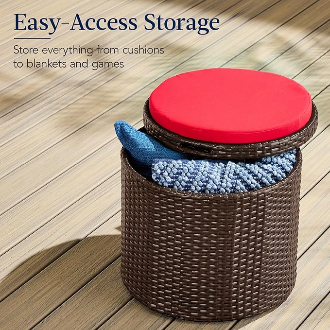 Best Choice Products Round Wicker Ottoman, Multipurpose Outdoor Furniture for...