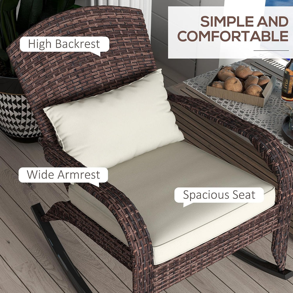 Outsunny Outdoor Wicker Adirondack Rocking Chair, Cream White & Mixed Brown