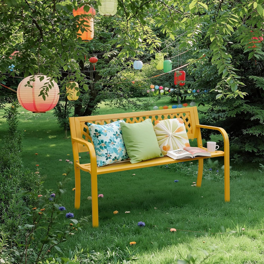 VINGLI 47'' Outdoor Bench, Weather Resistant Garden Patio Bench Powde...