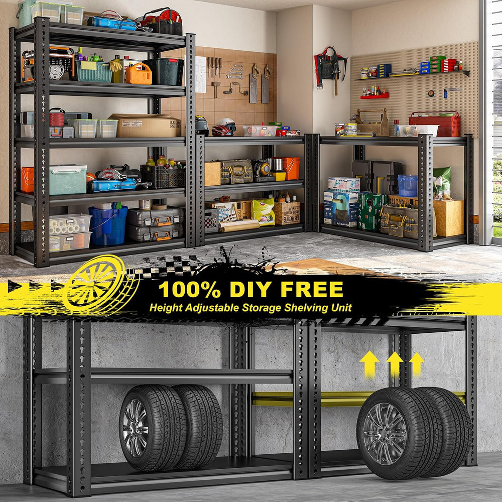 REIBII Garage Shelving Load 2000 LBS, Adjustable 5-Tier Storage Shelves, Meta...