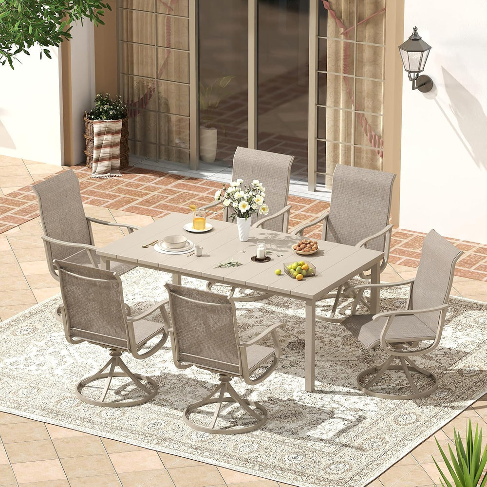 VICLLAX 7 Pieces Patio Furniture Dining Set, 6 Textile Swivel Dining Chairs, ...