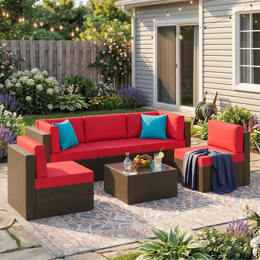 Vongrasig 6 Piece Small Patio Furniture Sets, Outdoor Sectional Sofa, Red