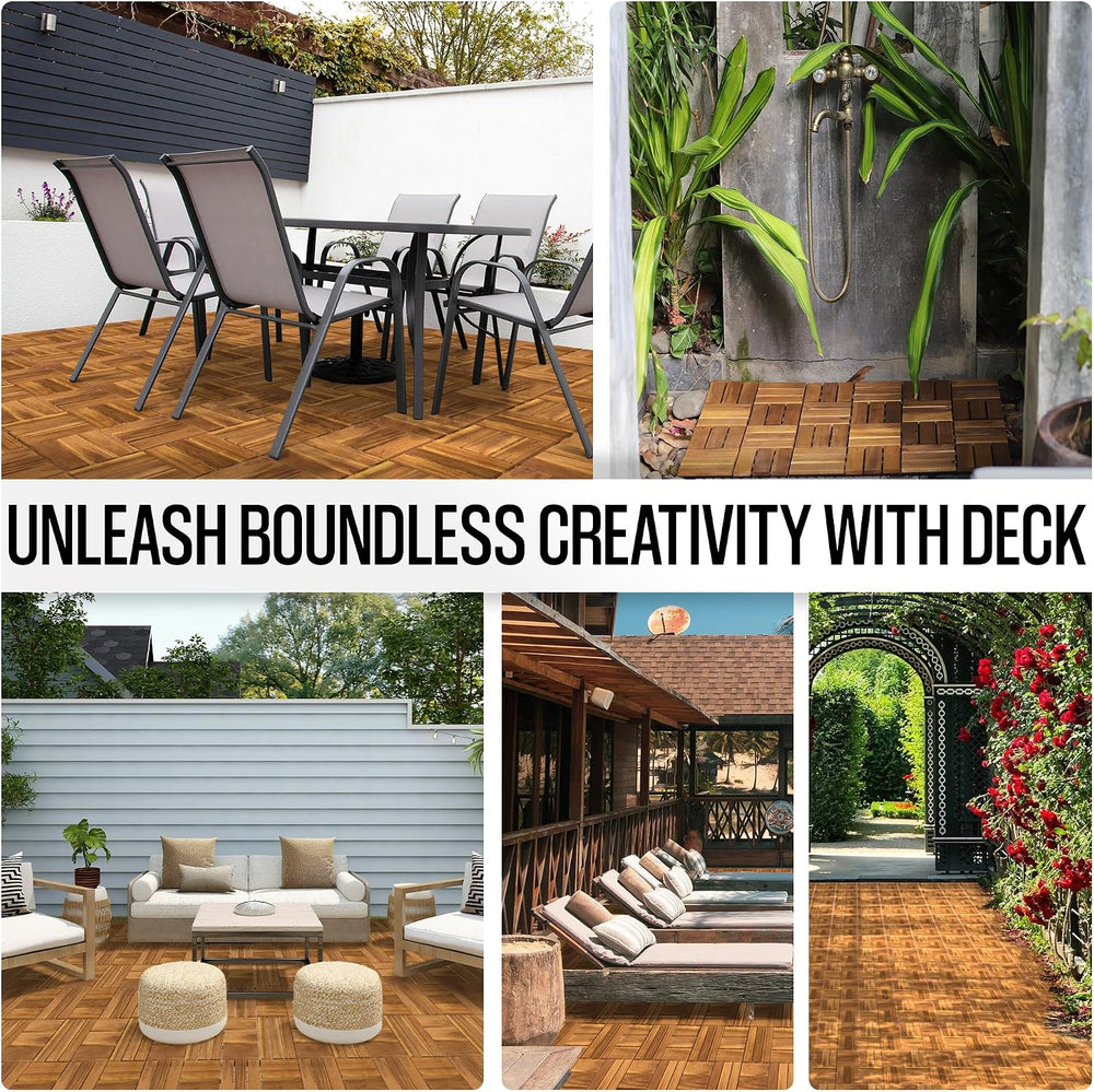 Interlocking Deck Tiles, 10 PCS 12" x 12" Acacia, Golden Teak Color