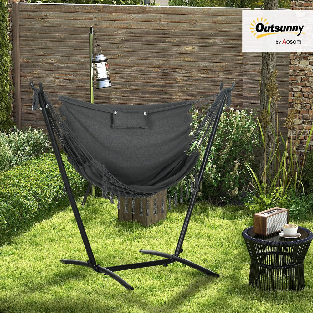 Outsunny Patio Hammock Chair with Stand Side Pocket Headrest Dark Gray