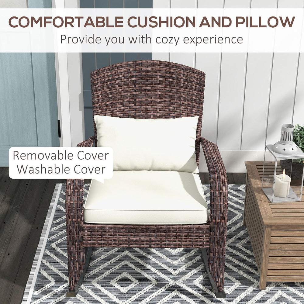 Outsunny Outdoor Wicker Adirondack Rocking Chair, Cream White & Mixed Brown