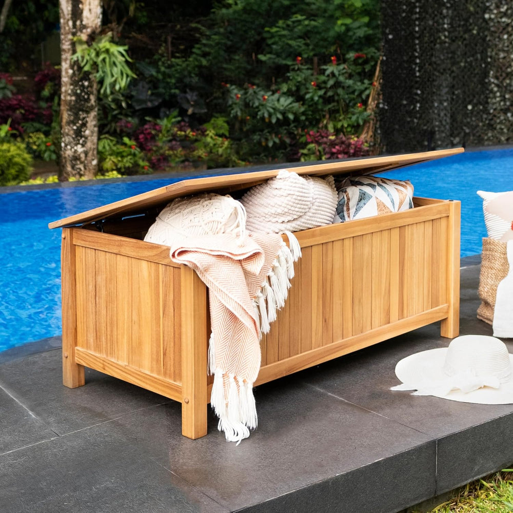 Cambridge Casual Arie Teak Wood Outdoor Deck Box Storage Chest, 49 Gallons