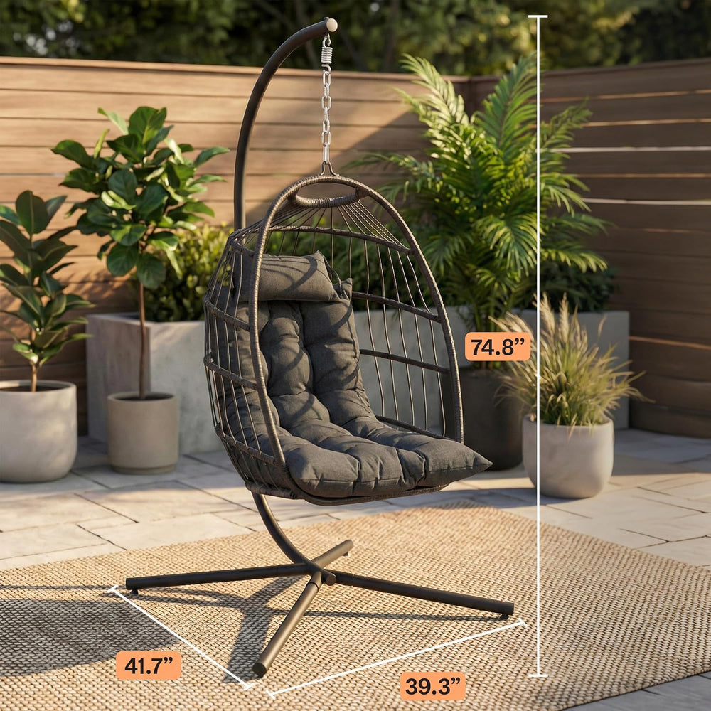 SereneLife Foldable Egg Chair with Stand | Indoor & Outdoor Swing Seat fo...