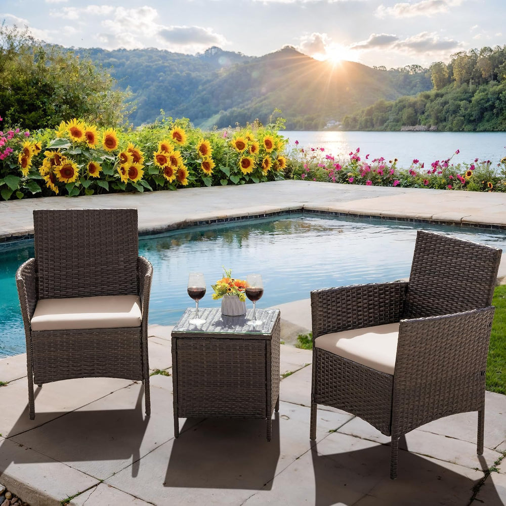 Flamaker Patio Furniture Set 3 Pieces All-Weather Rattan Outdoor Furniture Pa...