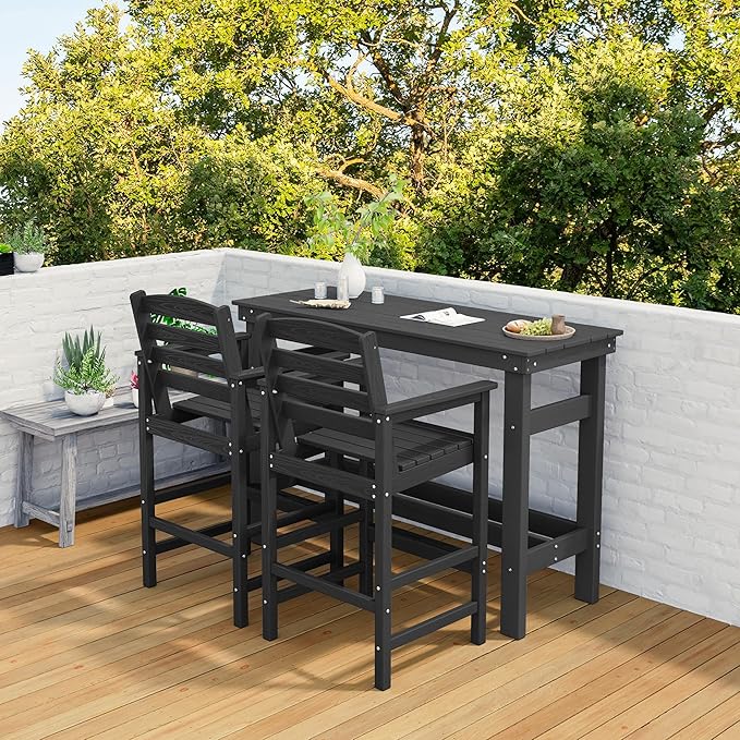 SERWALL Outdoor Bar Set - 4 Adirondack Bar Chairs & Bar Height Table with...