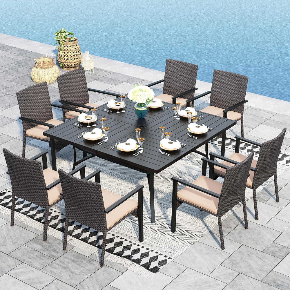 Sophia & William 9pc Square Patio Dining Set for 8, Rattan Chairs