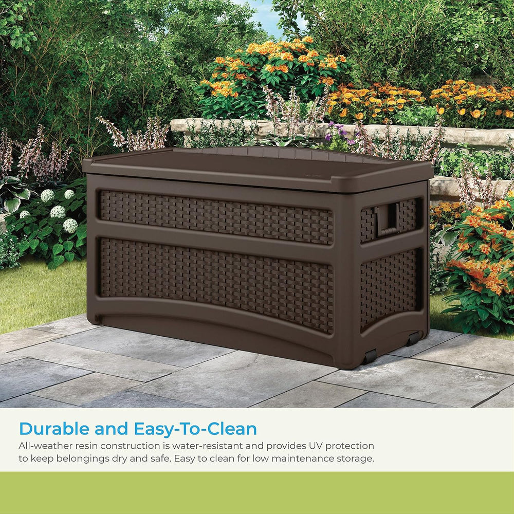 Suncast Durable 73 Gallon Outdoor Resin Storage Chest with Handles, Wheels, a...