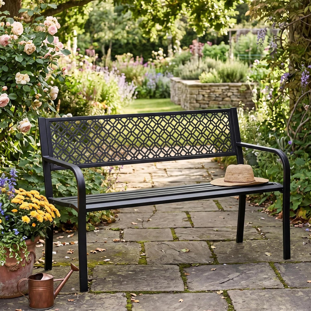 GarveeHome 50" Outdoor Bench for 2 Person,Heavy Duty Metal Steel Patio B...