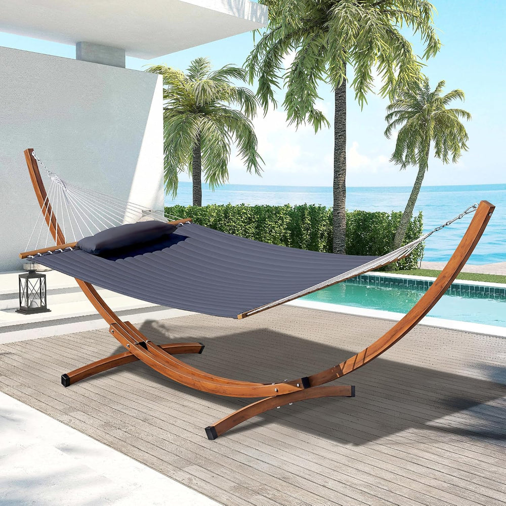 Lazy Daze Double Quilted Hammock with 13 ft Curved Steel Wood Grain Stand