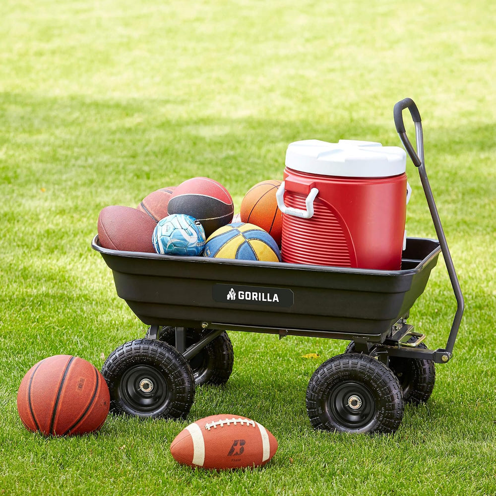 Gorilla Carts Poly Dump Cart, 600 lb. Capacity, 4 Cu ft, Quick Release Dump