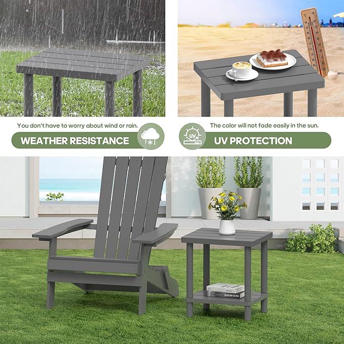 Outdoor Side Table, 2-Tier Small Outdoor Table for Patio, Adirondack Side Tab...
