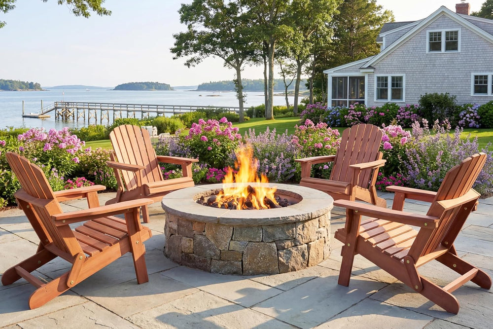 SoliWood Oversize Wooden Outdoor Folding Adirondack Chair Set of 2 with Pre-A...
