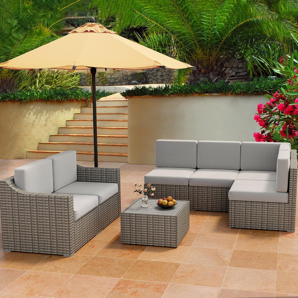 HAPPATIO 7 Piece Patio Conversation Set,Rattan Wicker Outdoor Sectional Sofa,...