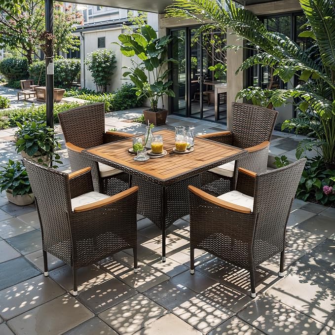 RoyalCraft 5 Piece Patio Wicker Dining Sets for 4, Water-Resistant Rattan Out...