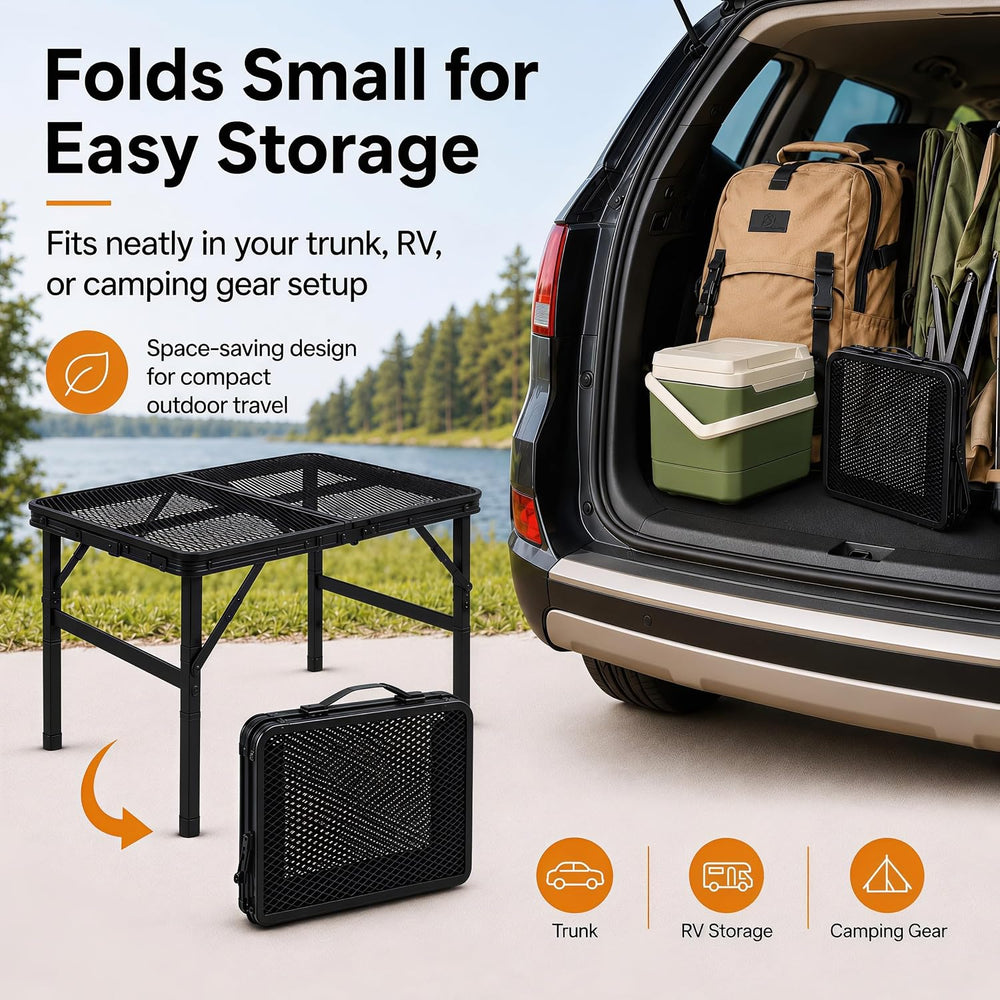 Folding Grill Table Camping Table with Mesh Desktop, Lightweight & Portab...