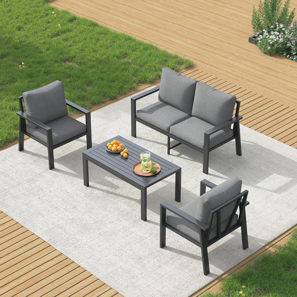 UDPATIO Aluminum Outdoor Patio Furniture Set 4-Seat Metal Patio Conversation ...