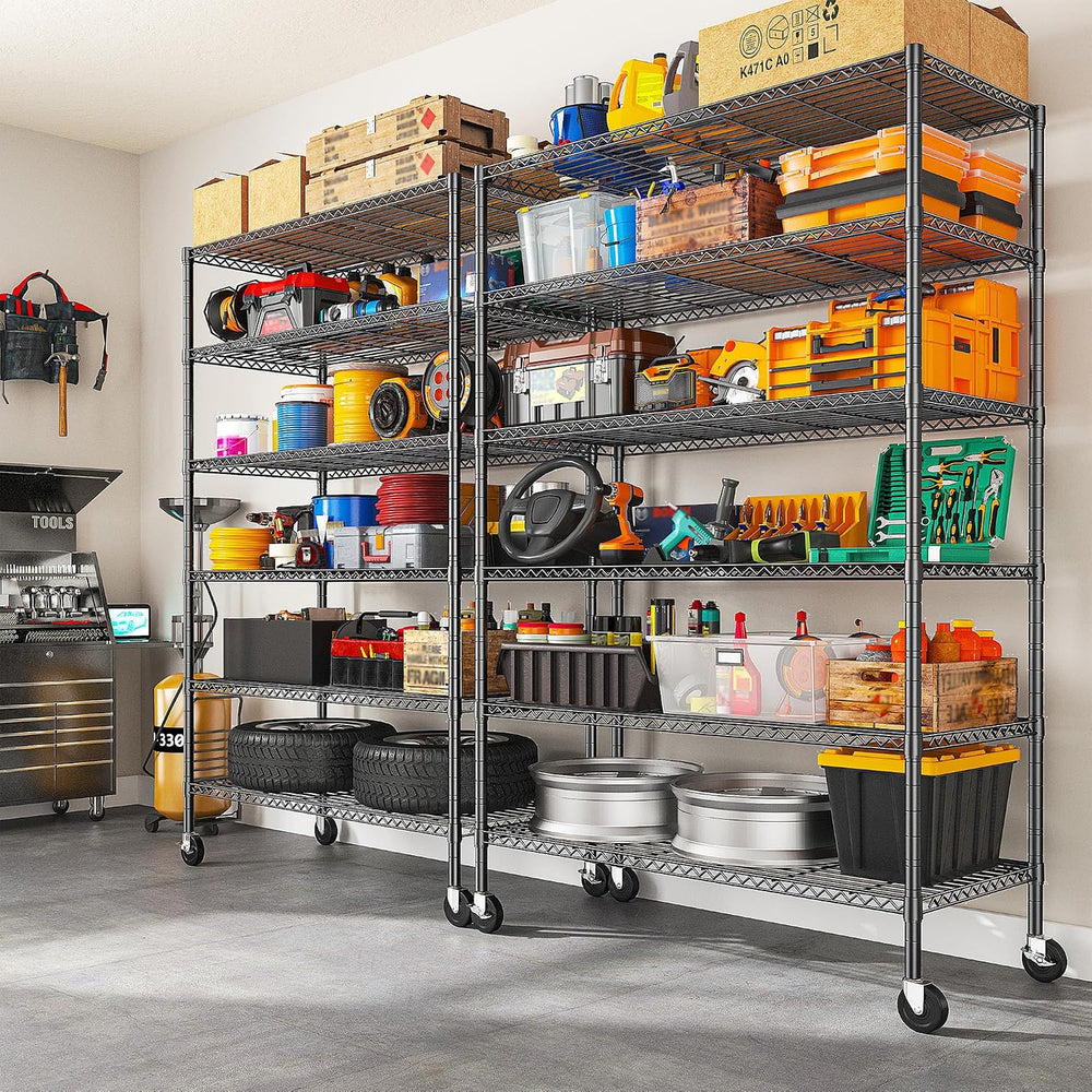 Romorgniz Heavy Duty 6-Tier Rolling Storage Shelves with Wheels, Garage,2PC