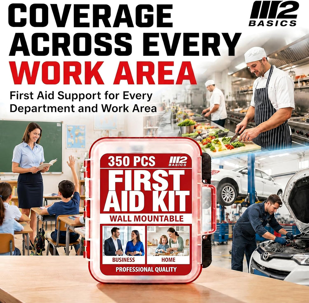 M2 BASICS 350 Piece Professional Wall-Mount First Aid Kit, Business, Home