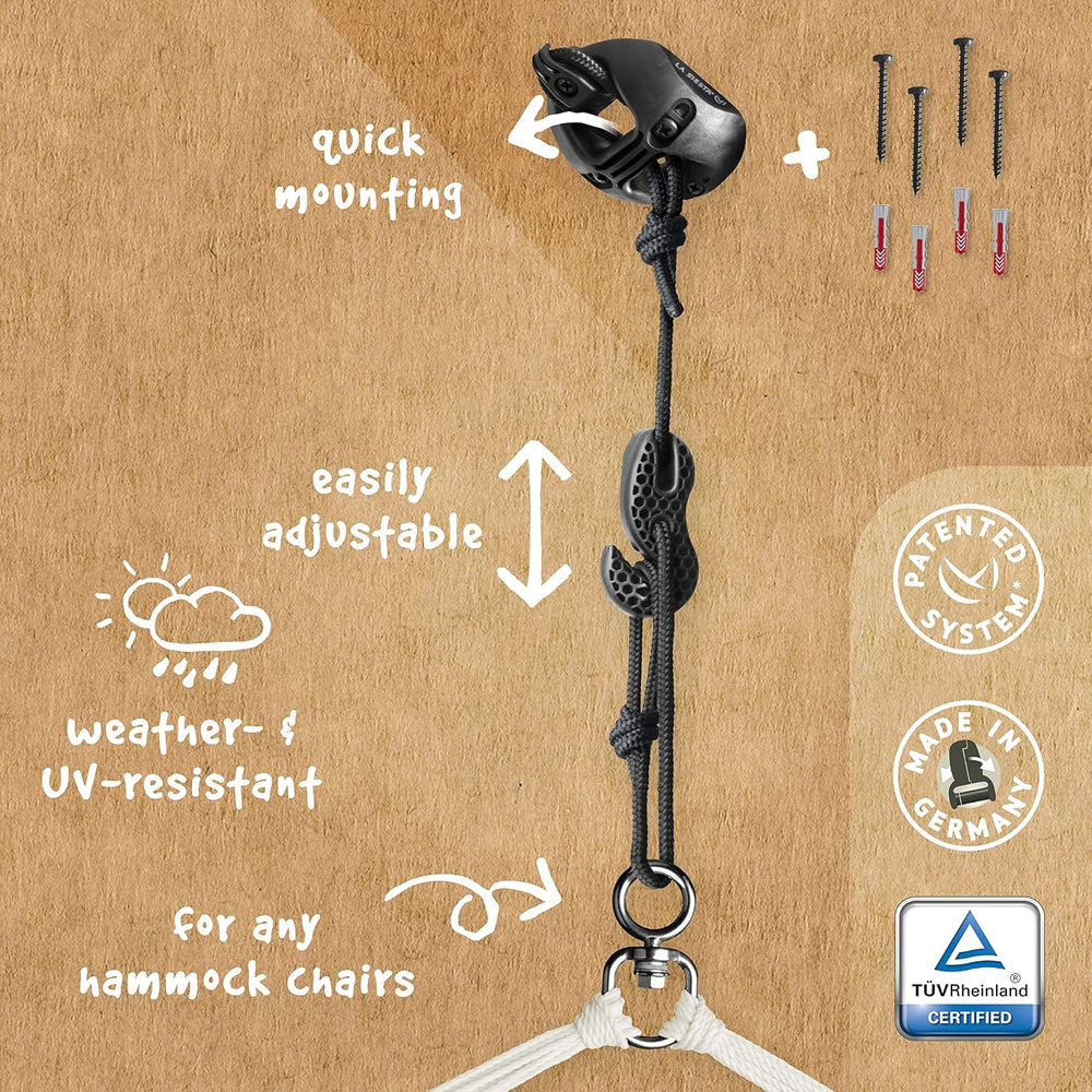LA SIESTA CasaMount Black - Multipurpose Suspension Set for Hammocks Swing Ch...